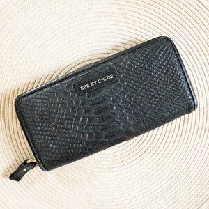 See by Chloe Black Snakeskin Print Wallet